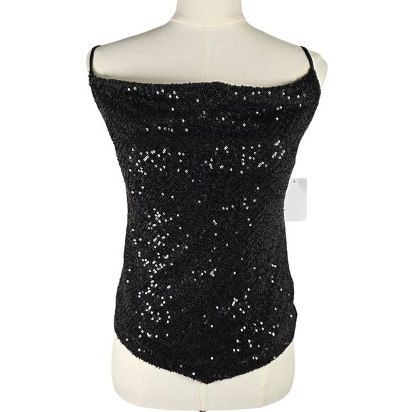 Leith Tops - NWT XS‎ Leith Black Sequin Spaghetti Strap Lined Top